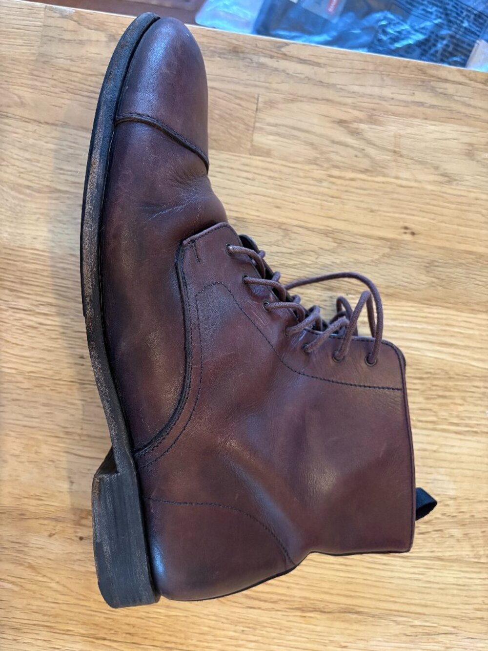 Prada Brown Leather Cap Toe Lace Up Ankle Boots Men’s Size 8 Made in Italy - Picture 7 of 10